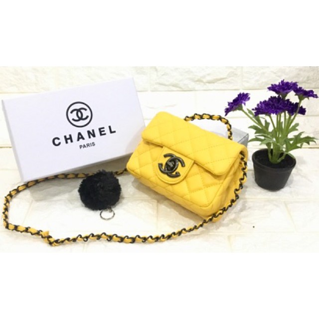 PAKET TAS + BOX CHANEL BABY SLING RANTAI (FREE POM)