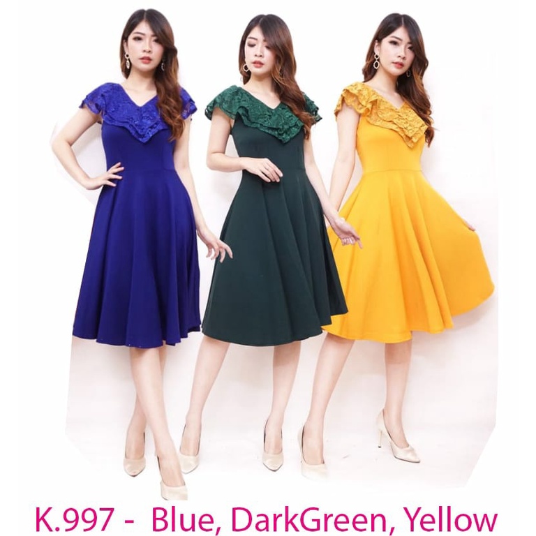 Yoira-TanahAbang 040222 - YS Dress Aurora 997 Scuba tebal mix brukat gliter seleting blkg Pj 105 Ld 