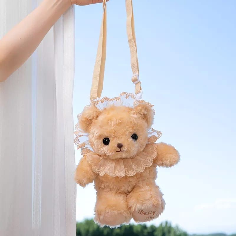 Tas Selempang BERUANG Merangkul NONI QUEEN RENDA / Tas Boneka Bulu Selempang Mini Rangkul Renda