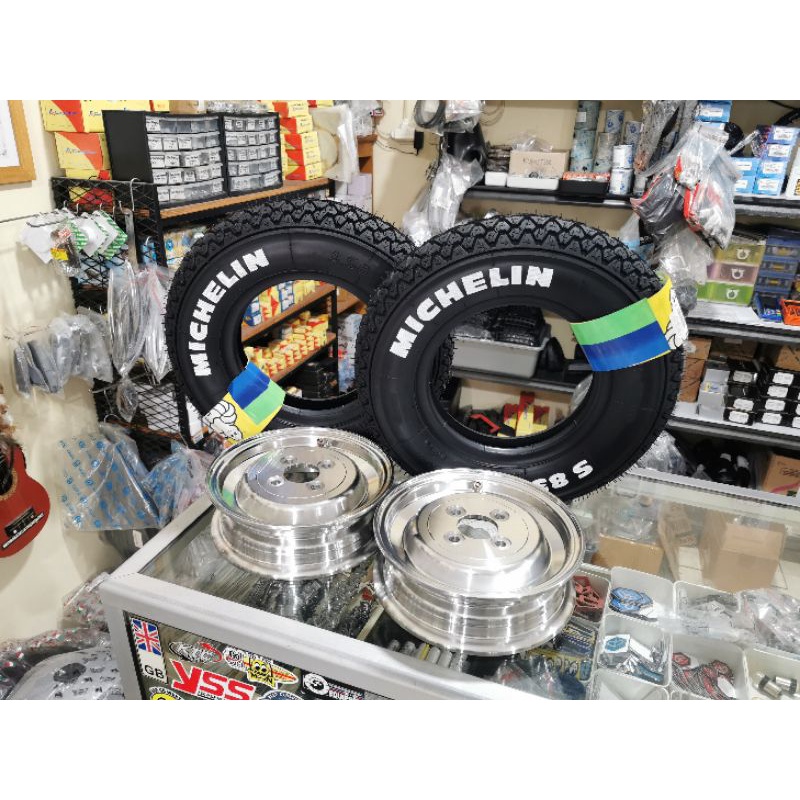 Velg Tubeless SIP chrome VBB Ring 8 set Ban Michelin S83 Classic Ring 8 vespa VBB VNB VBA