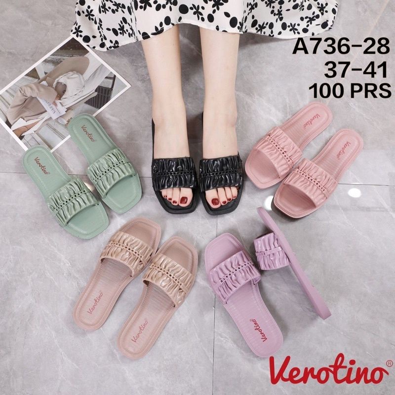 Sandal Jelly Selop Verotino A736 / Sandal Wanita Selop Motif Kerut Rantai