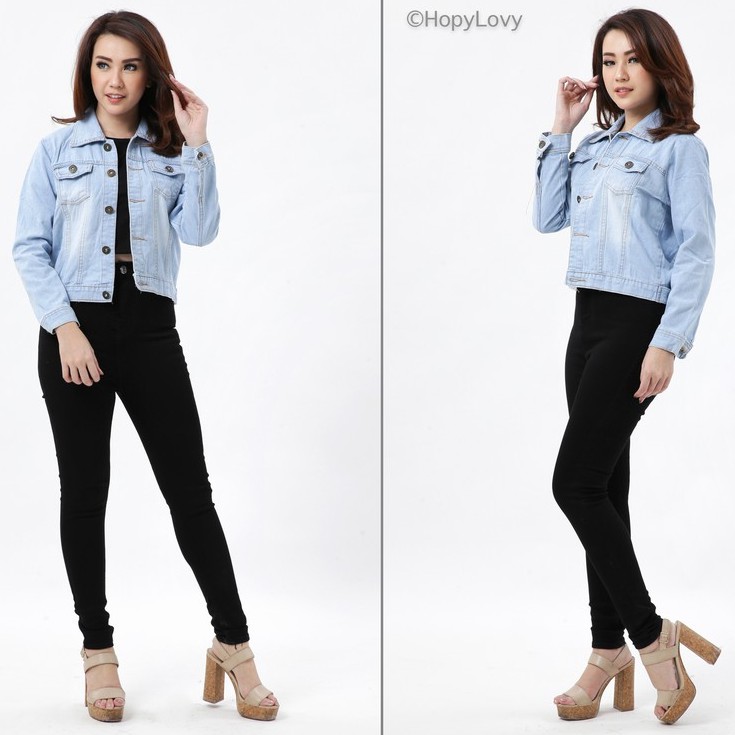 HOPYLOVY - Jaket Jeans Wanita ZR Basic Tebal Afnia