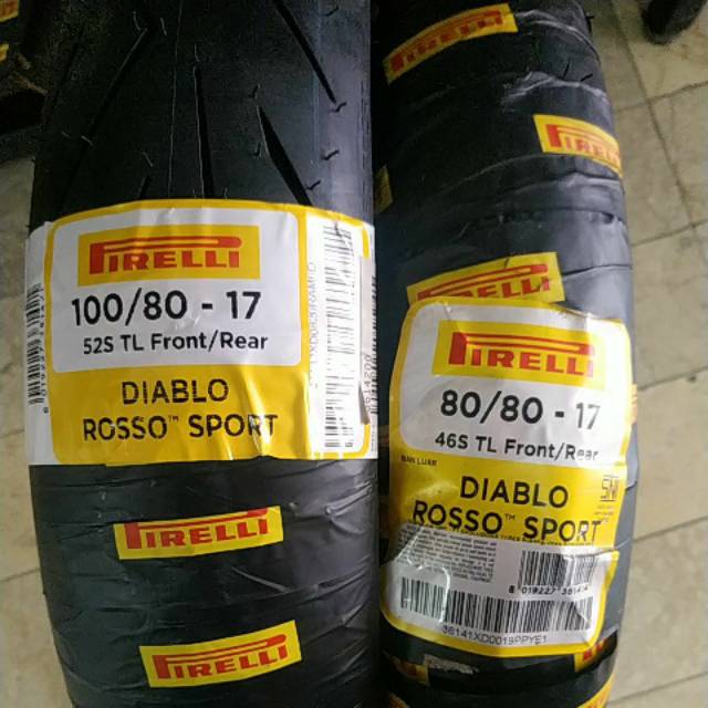 Paket Pirelli Diablo Rosso Sport UK 80/80 -17 dan 100/80 -17 FR Tubeless
