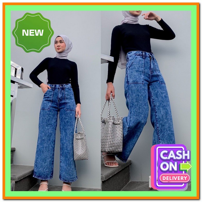 Highwaist Kulot Jeans Wanita Loose Celana Kulot Wanita Kulot Ootd Hijab Kulot Jeans Snow Jumbo Kekin
