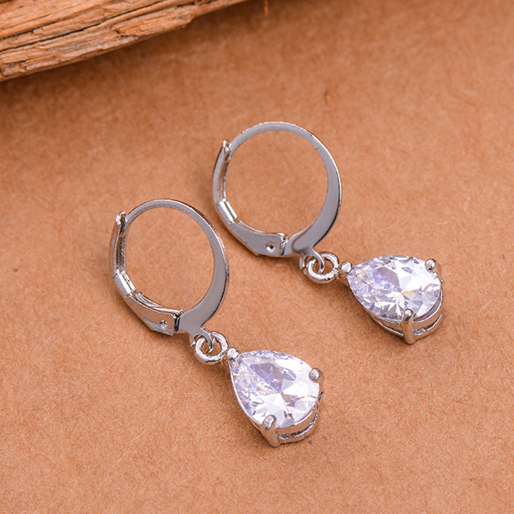 Anting Hoop Cubic Zirconia Bentuk Teardrop Untuk Wanita