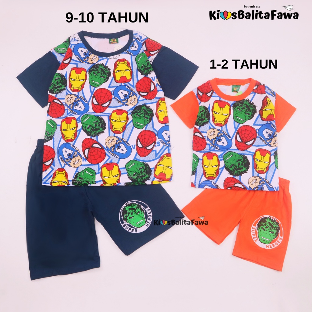 Setelan Heroes uk 1-10 Tahun / Set Celana Pendek Karakter Baju Murah Kaos Murah Anak Laki Cowok