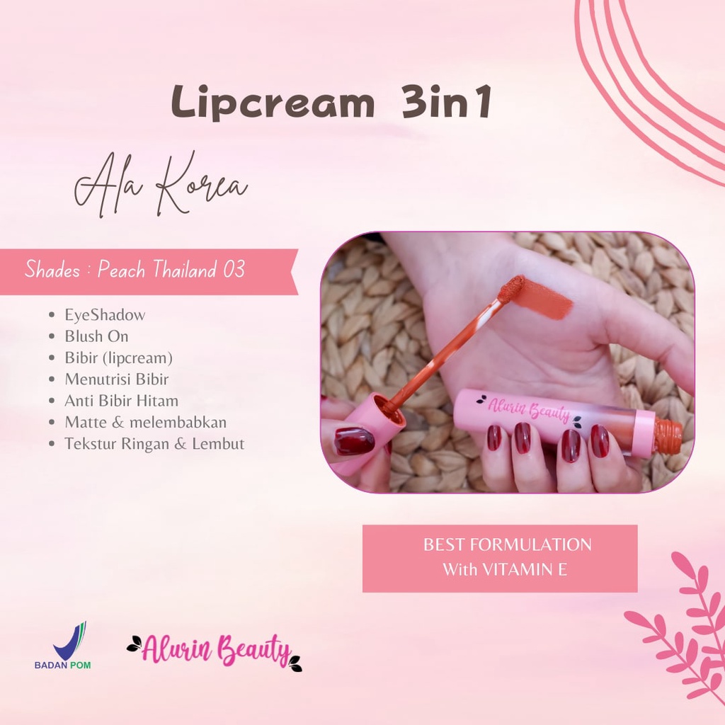 LIPCREAM 3IN1 VITAMIN E ALA KOREA ALURIN BEAUTY - 3. PEACH THAILAND