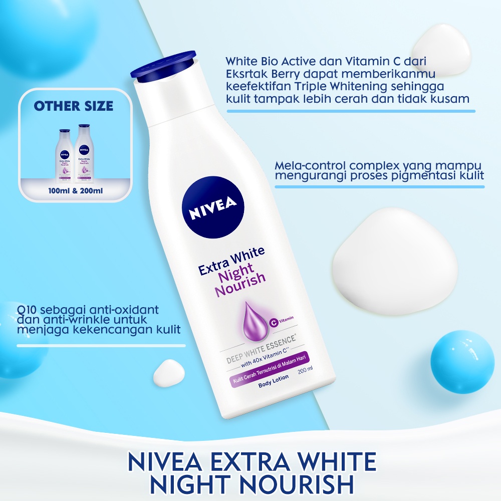 Nivea Body Lotion Extra White 200ml - NIVEA Radiant Smooth/Instant Glow/Night Nourish/Repair&amp;Protect/Intensive Moisture/Firm&amp;Smooth Original BPOM