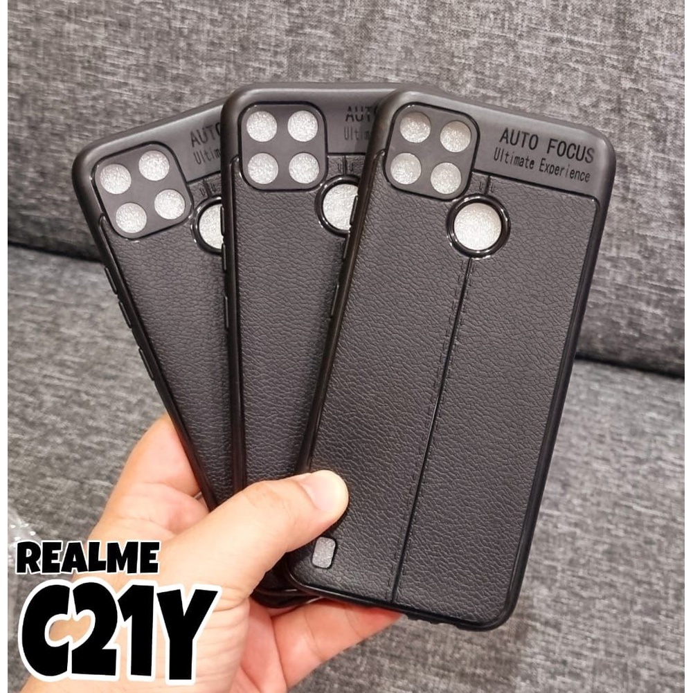 Auto Focus Realme C21Y 6.5 inchi Leather Soft Case Auto Fokus Realme C21Y Motif Kulit Jeruk