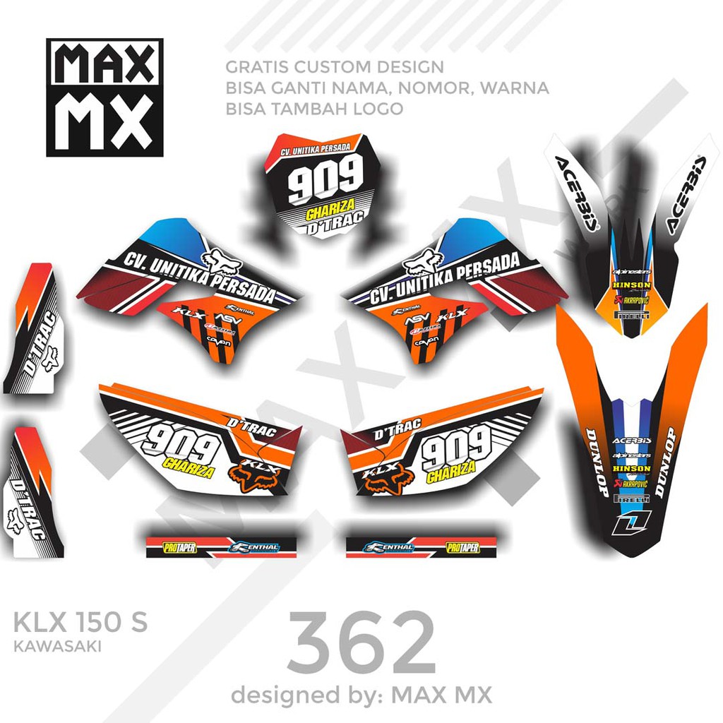 MX-01362 decal klx 150 orange biru road race