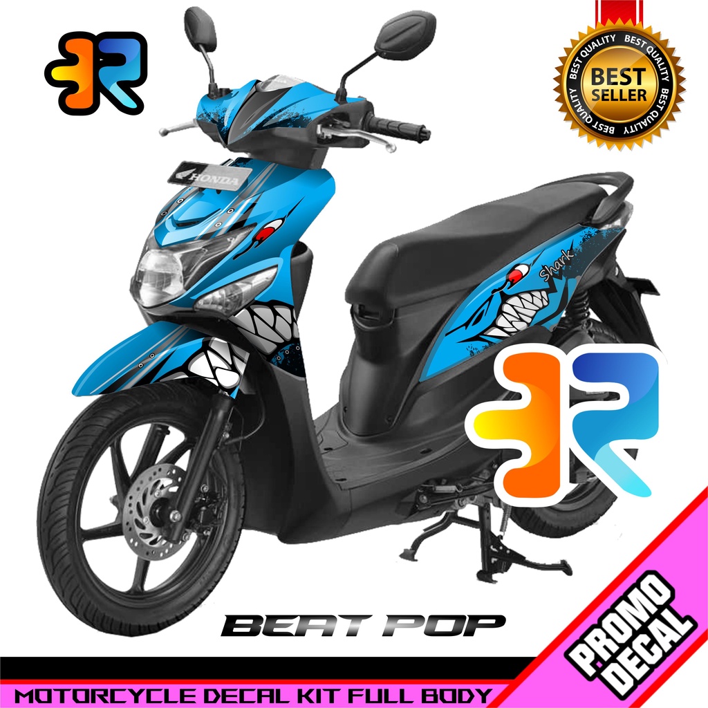 Decal Motor Beat Pop Desain Shark Sticker Decal Full Body