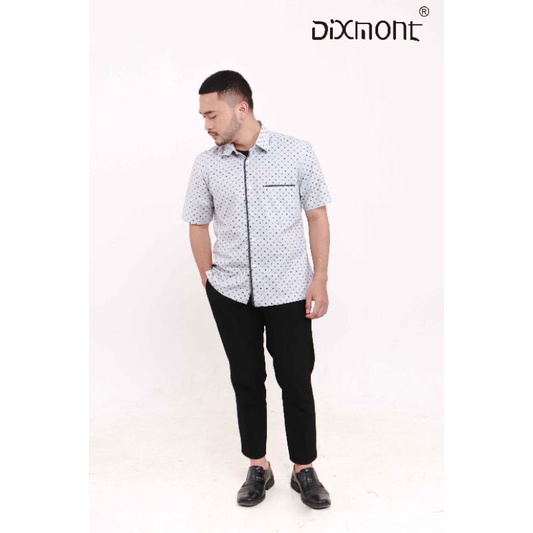 Dixmont Kemeja Pria Basic Formal Motif Lengan Pendek Hem MS01421