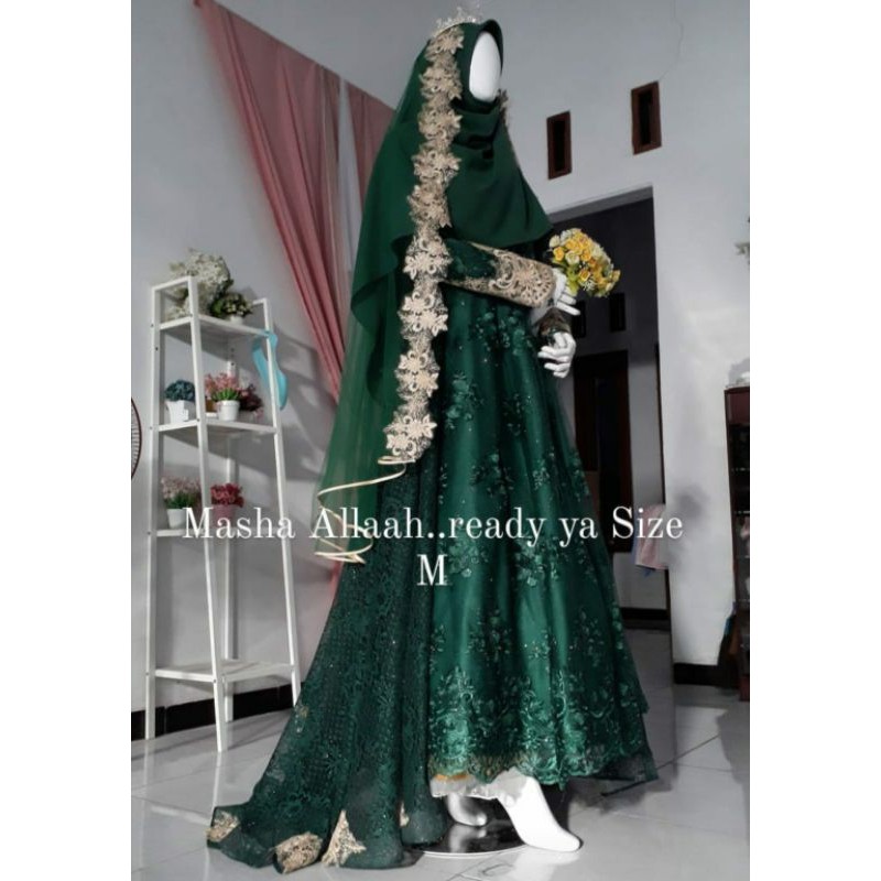 gaun pengantin muslimah syar'i gaun walimah gaun akad wedding dress muslimah syar'i