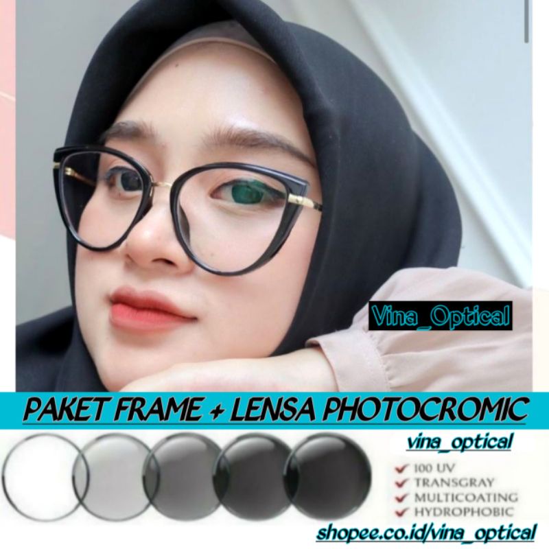 Frame Kacamata Photocromic - Kacamata Wanita Cate EYe - Kacamata Minus Antiradiasi - Kacamata 95283