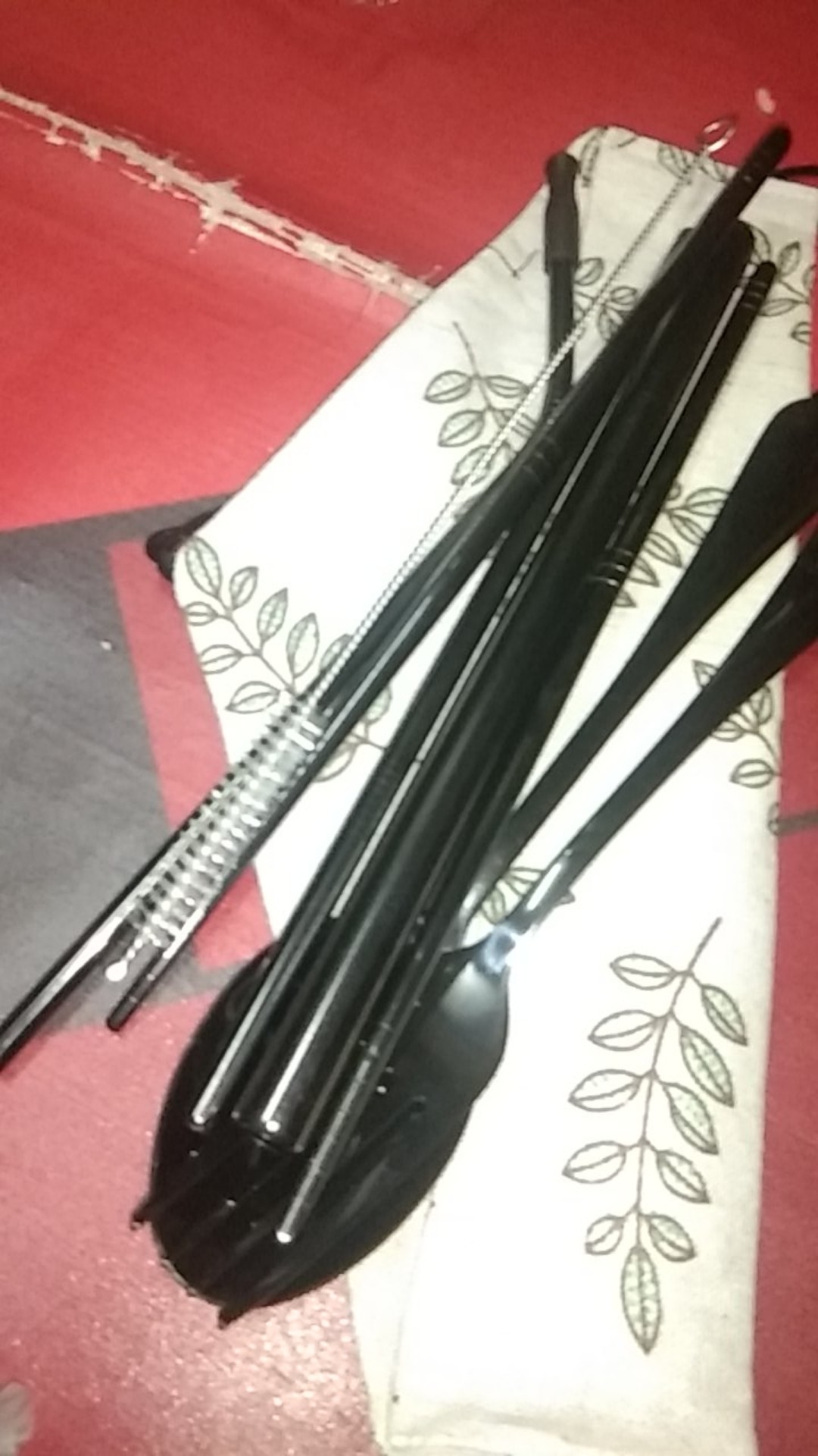 Cutlery Set Travel Sendok Garpu Sumpit Sedotan Warna Pouch Lipat