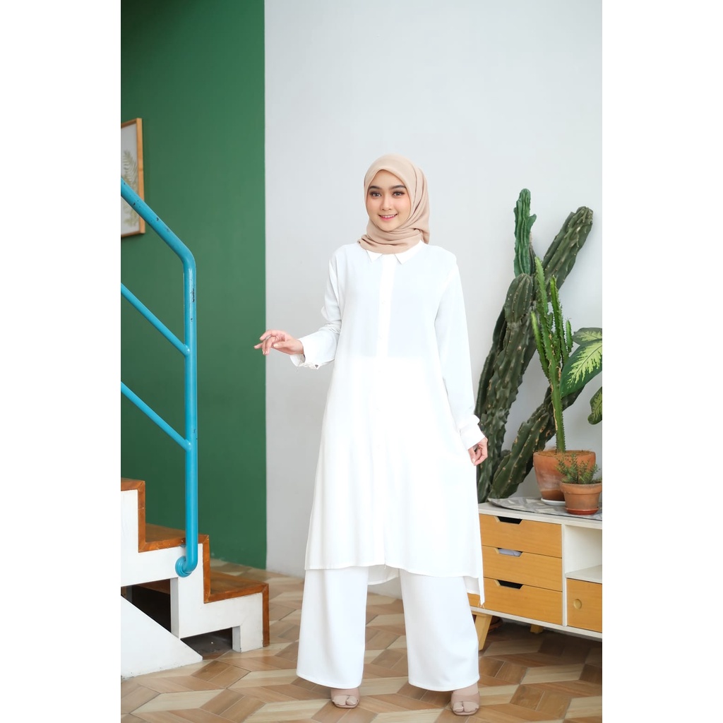 NEW- Betary Tunik Kancing Depan / Kemeja Atasan Wanita OVERSIZE Lengan Panjang Bahan Cotton Crinkle