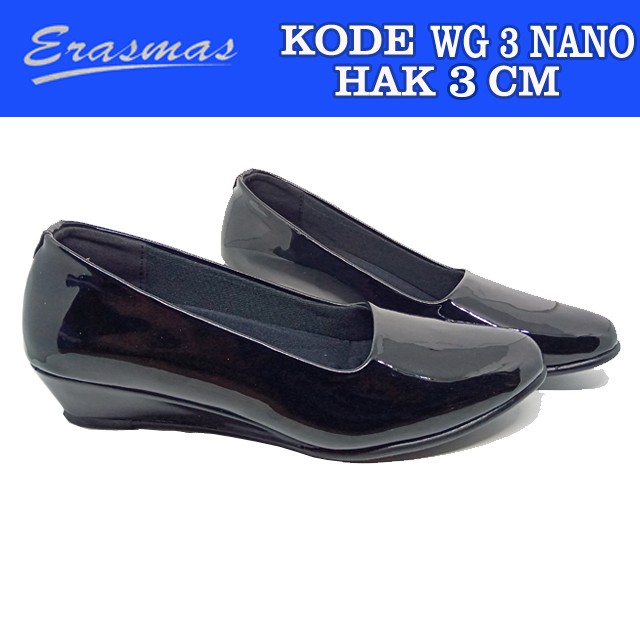 Sepatu Wedges Hitam Erasmas Hak 3 Cm WEdges Persit Wedges Bhayangkari Wedges Erasmas Polwan Formal Kantor Wedges Persit Wedges Bhayangkari