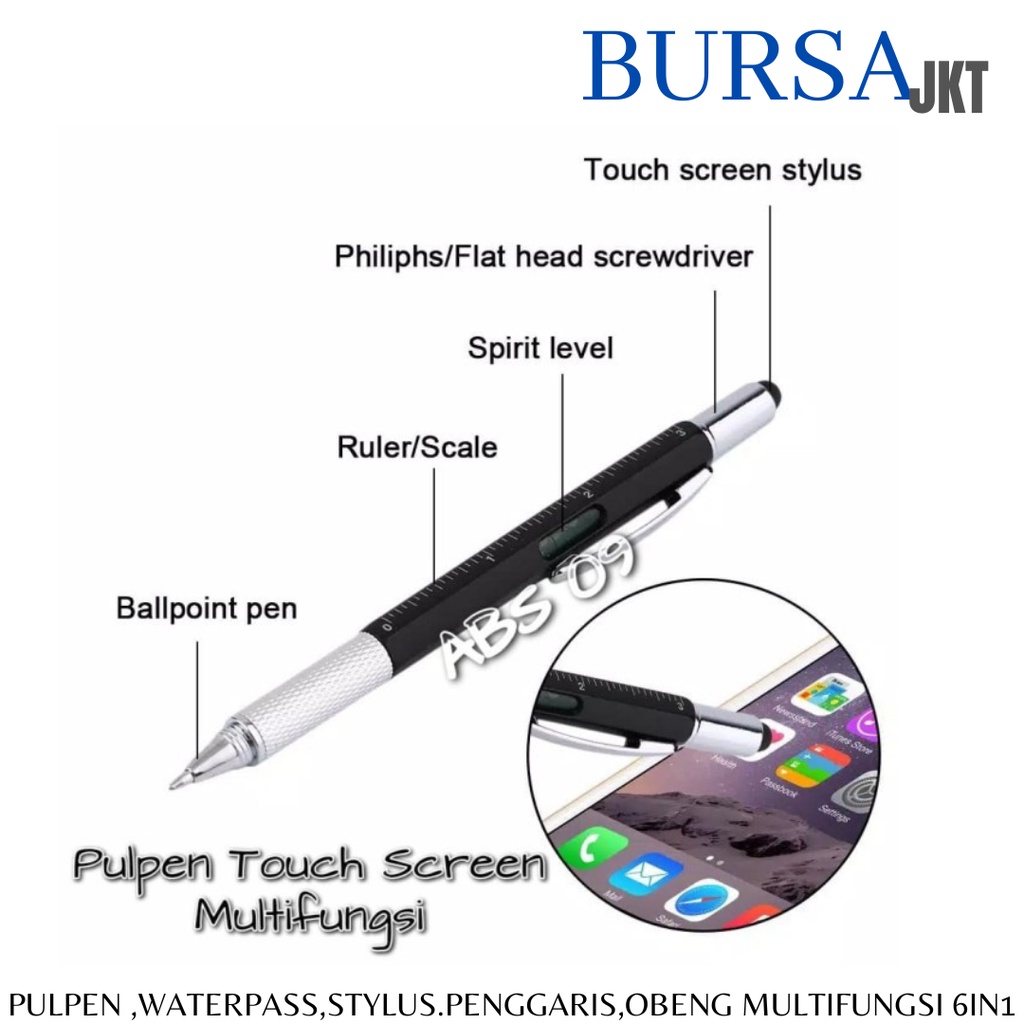 STYLUS HP 6IN1 PULPEN OBENG PENGGARIS WATERPASS LEVEL MULTIFUNGSI