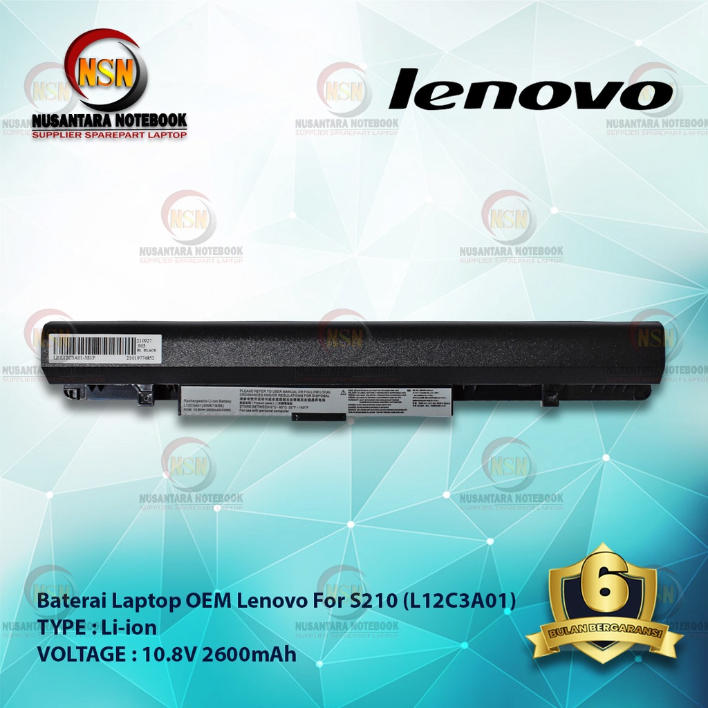 Baterai Laptop OEM Lenovo For S210 (L12C3A01) 10.8V 2600mAh