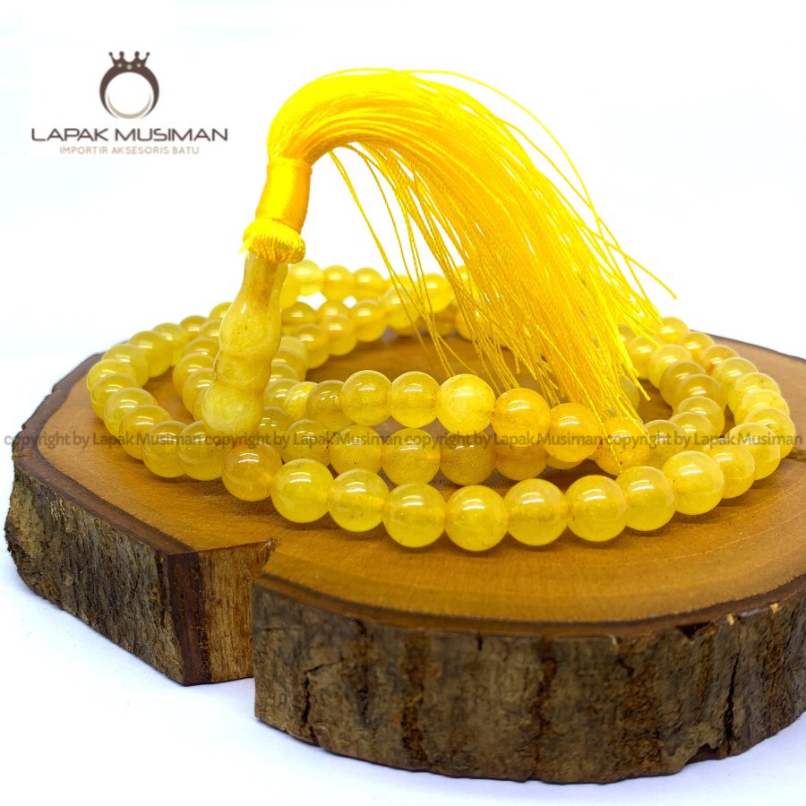 [Bayar di Tempat] Tasbih Batu Giok Kuning Yellow Calcite Asli Natural 99 Butir