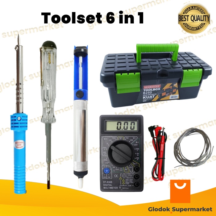 Toolset Alat Solder 6 in 1 Paket Toolbox Tester Timah Asahi Testpen