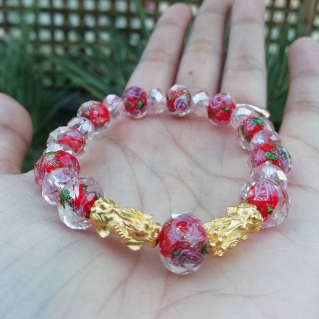 GELANG EMAS HONGKONG 24KARAT FLOWER GLASSBEADS