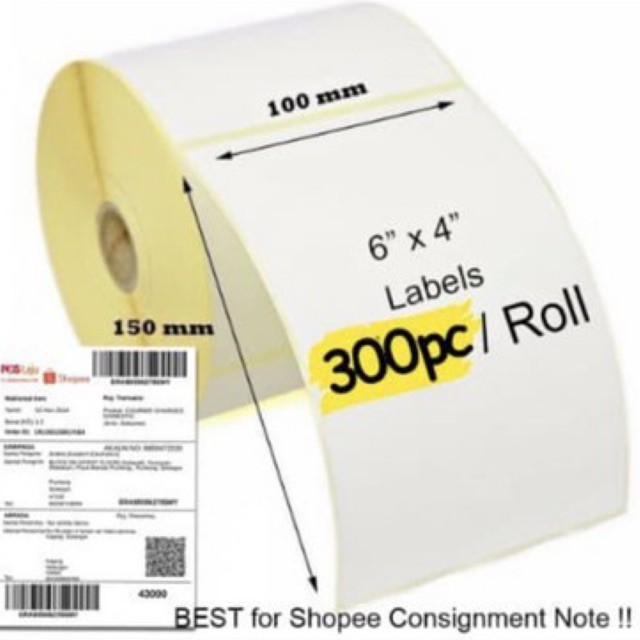 

500pcs Kertas Label Sticker Direct Thermal A6 10x15cm 100x150mm Barcode Stiker Termal