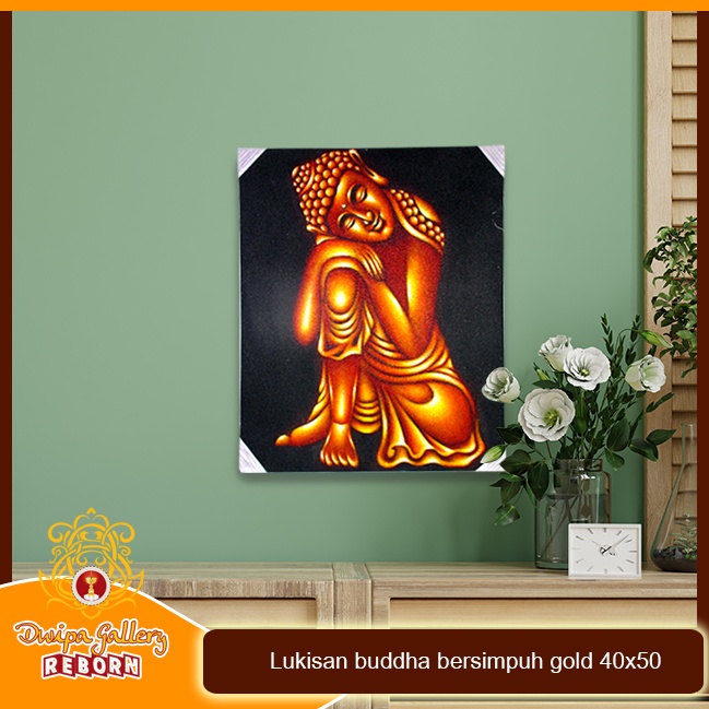 Lukisan Buddha bersimpuh gold 40 X 50