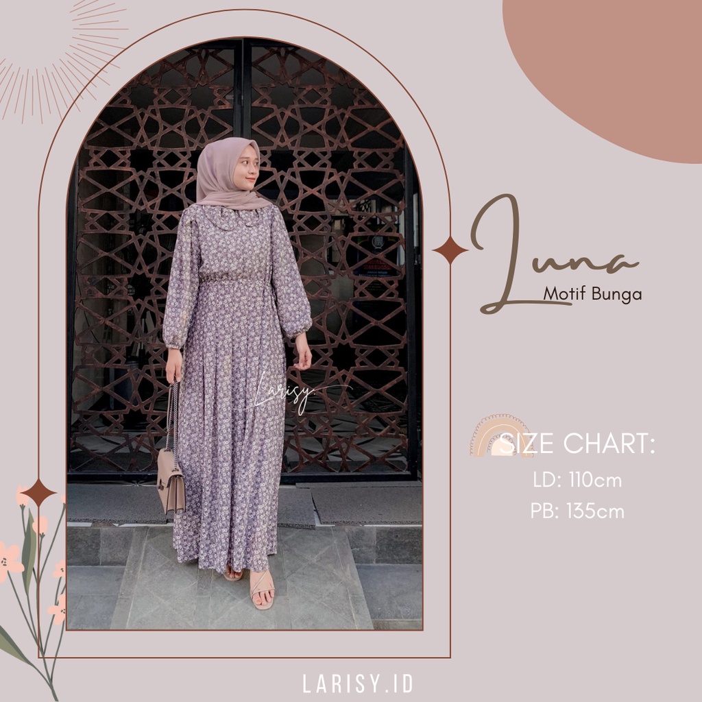 Luna Dress Motif Bunga VINTAGE DRESS / Dress Muslim Panjang