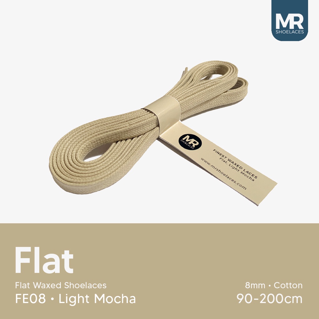 MR Shoelaces FE08 Light Mocha (Moka Muda) - Tali Sepatu Lilin 8mm Gepeng Flat Pipih (Waxed Laces) 90cm 100cm 120cm 150cm 200cm - untuk Sneakers - Premium Shoelace