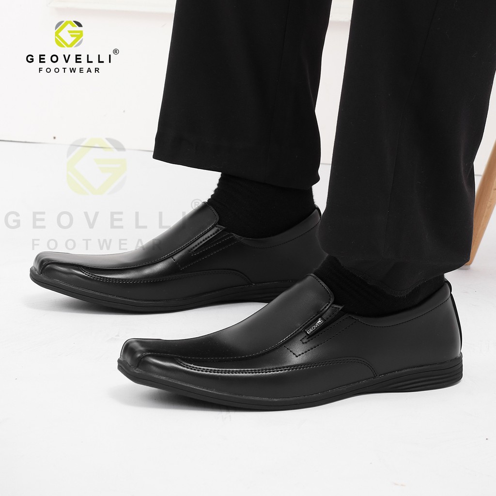 GEOVELLI FULL BLACK | Sepatu Pantopel Hitam Pria Formal Kasual Kerja Kantor Tanpa Tali Murah