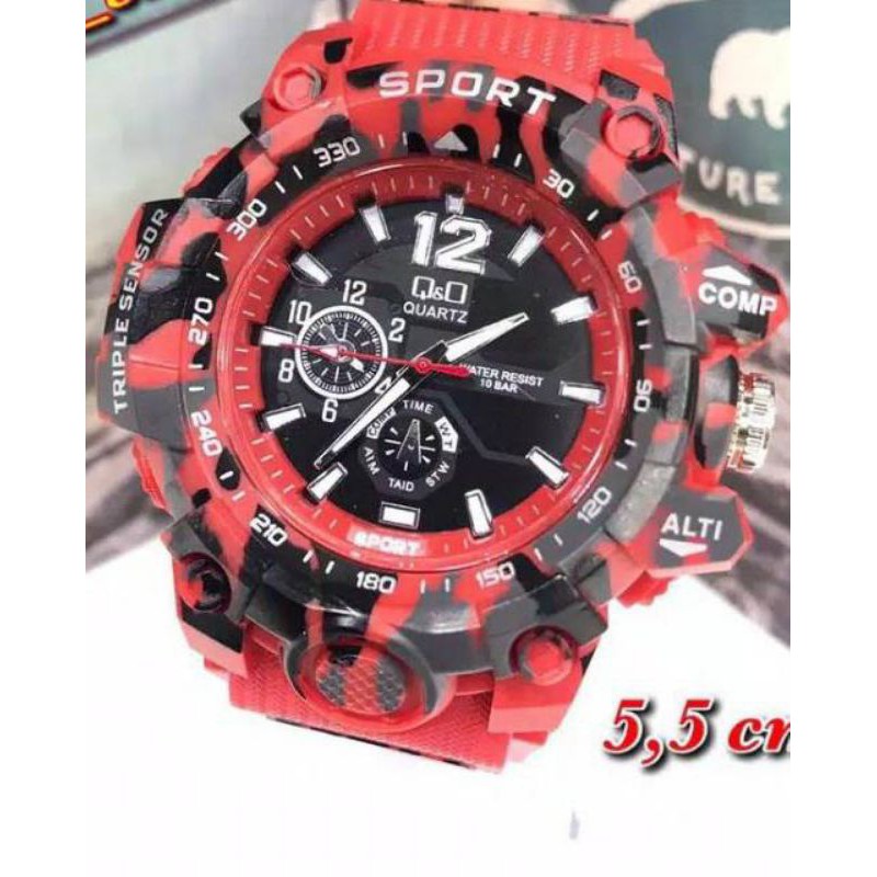 (Grosir)Jam Tangan Pria Q&amp;O.Jarum Loreng Strap Rubber(Terima Cod)