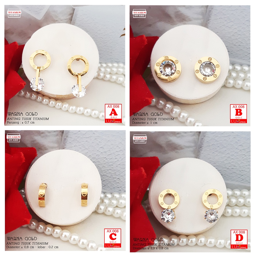 AX 008 Anting Tusuk Titanium Gold Awet Anti Karat Selamanya Giwang Titan Luxx Xuping