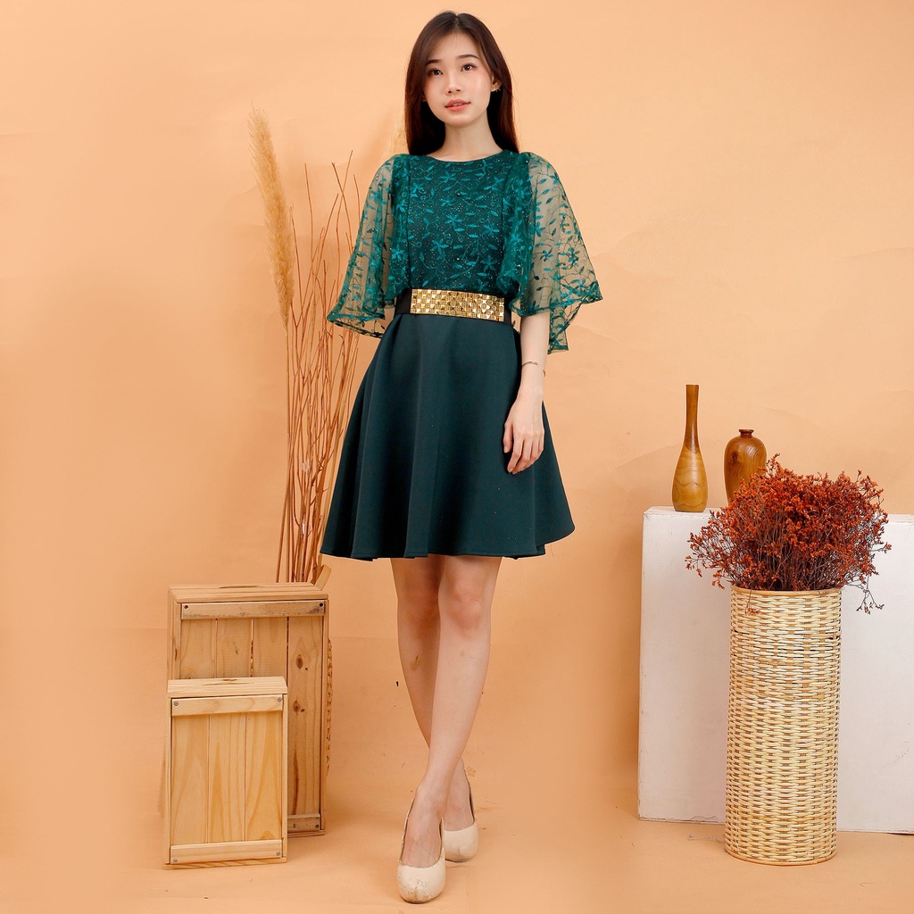 Kathryn collection # 4045, Dres rok mekar scuba import premium kombinasi tile gliter mutiara free belt