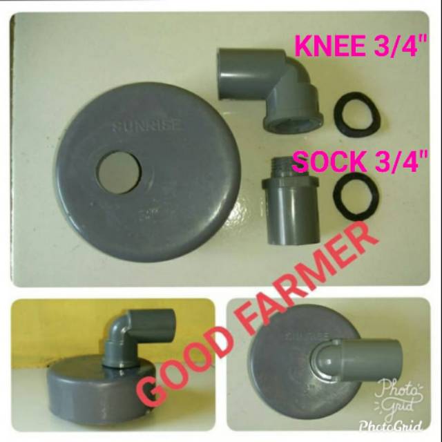 DOP TUTUP PIPA 2,5" + KNEE 3/4" + 2 SEAL KARET SIRKULASI HIDROPONIK