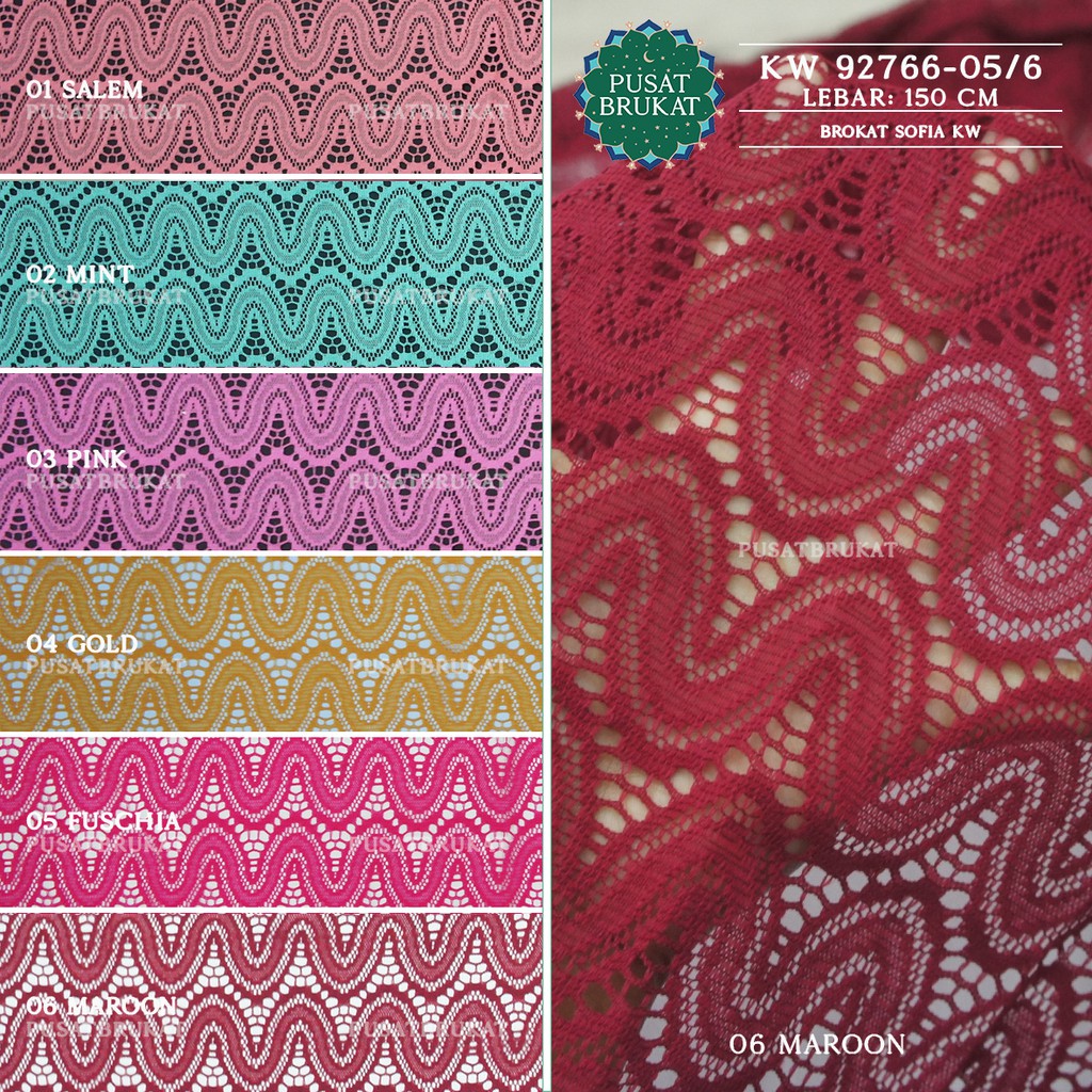 KAIN BRUKAT LACE KEBAYA METERAN / BROKAT MALIKA MOTIF OMBAK - LYRA KW 92766-05 - LEBAR 150CM  [harga per 0.5m]