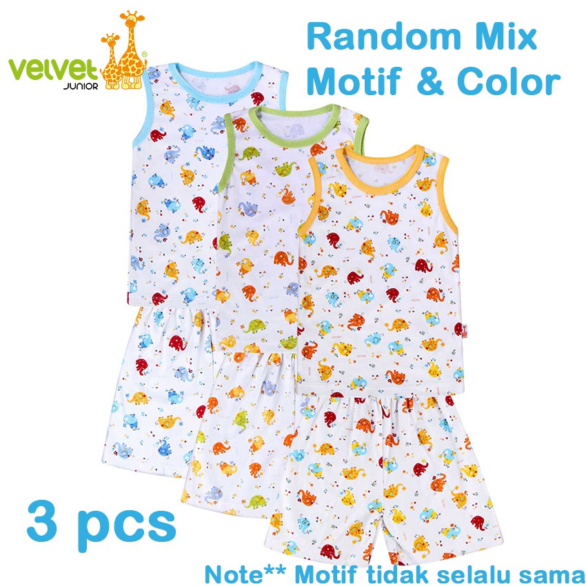 BY-1414 Velvet Junior Setelan Kutung Oblong & Celana Pendek 3 Pcs Murah