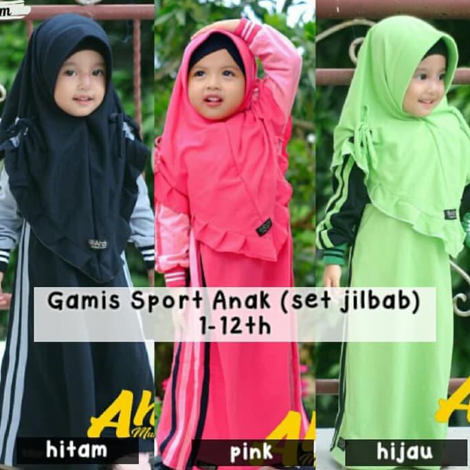 Sale Terlaris Gamis Sport Anak Muslimah Set Jilbab Dress Baju Olahraga Aiza By Ahza - S 2-3th baru