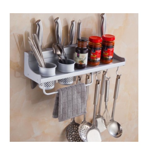 Rak bumbu dapur tempel dinding aluminium+gantungan spatula dll