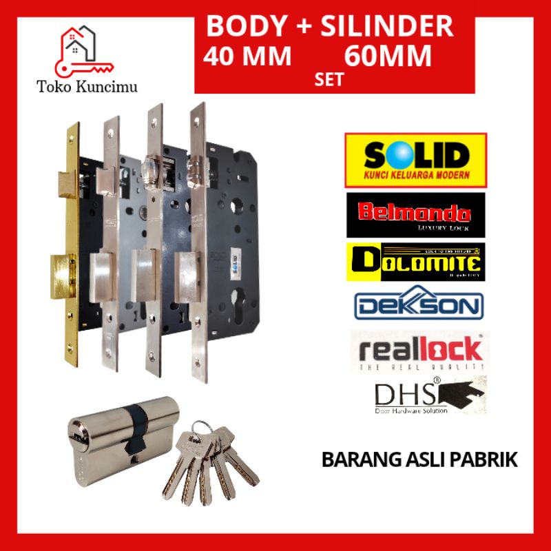 BODY KUNCI + SILINDER MORTISE LOCK KUNCI RUMAH PINTU SET PELOR LIDAH DEKSON SOLID 40MM