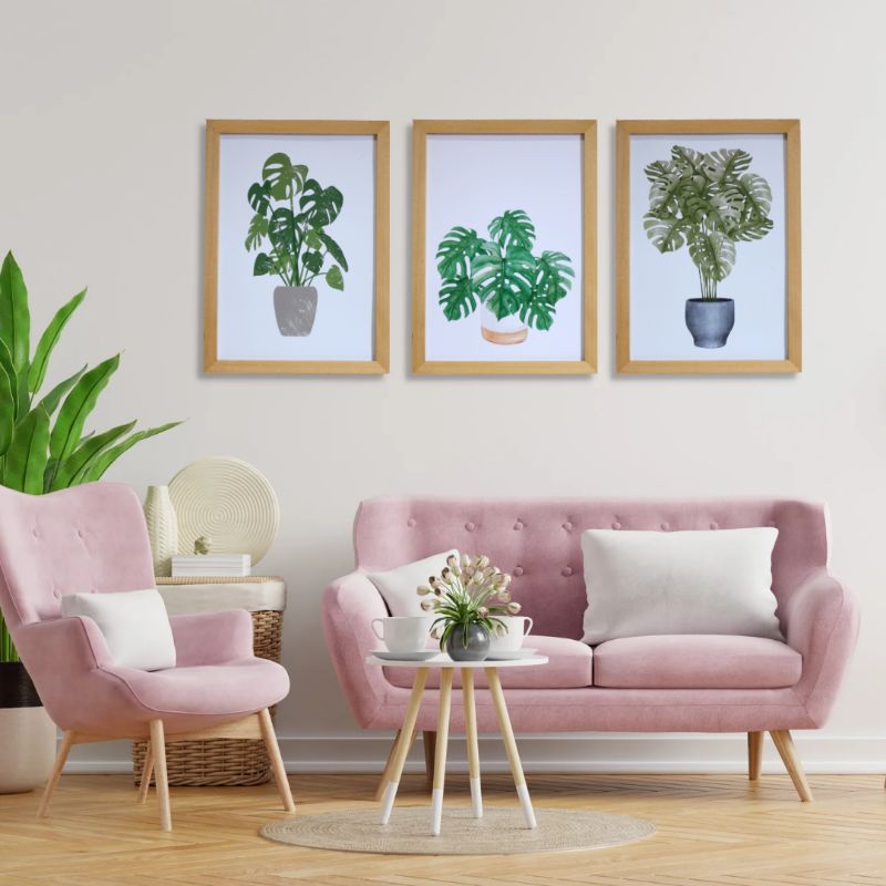 hiasan dinding pigura poster motif daun frame kayu minimalis ukuran A4/10R