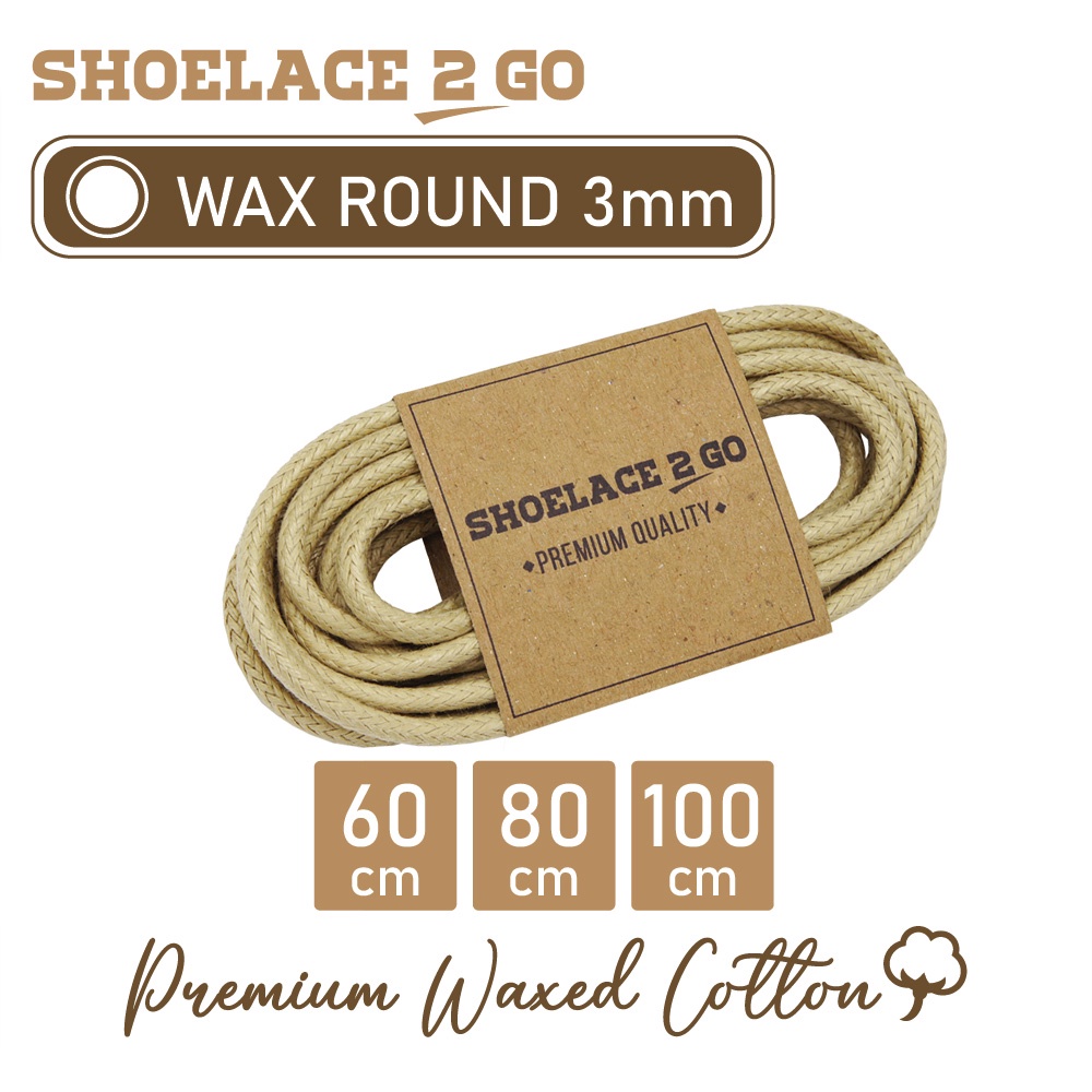 SHOELACE 2 GO PREMIUM TALI SEPATU LILIN WAX BULAT ROUND - WR3 - D3A - LIGHT BEIGE - 3MM