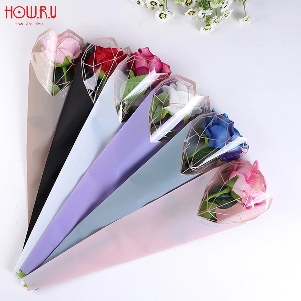 HOW.R.U | 20pcs - Kertas Buket Bunga Single Cellophane Flower Wrapping Model Corong Bentuk Hati