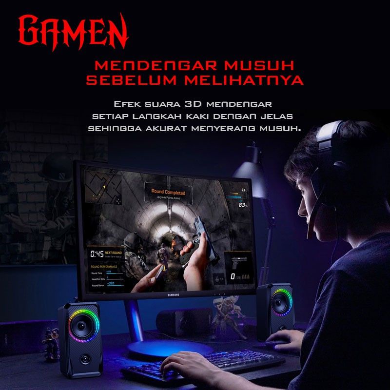 GAMEN Speaker GS5 Laptop/PC/Gaming Soundbar Super Bass Portable RGB Lighting - Garansi 1 TH