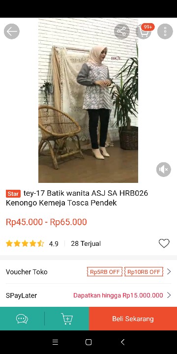 Tey-17 Batik Wanita Asj Sa Hrb026 Kenongo Kemeja Tosca Pendek