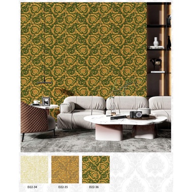 Wallpaper Dinding Motif Batik Daun Gold