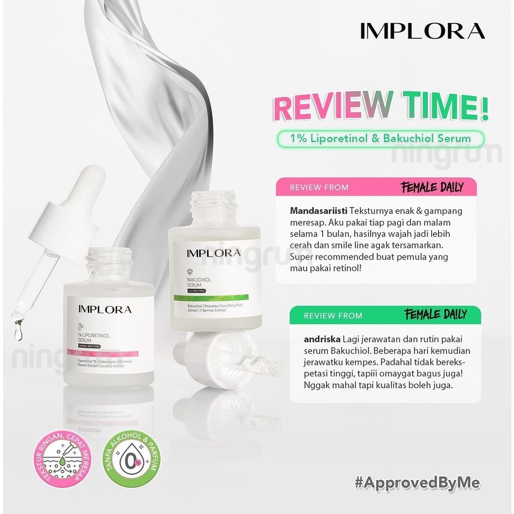 Ningrum Implora Serum Wajah 20ML | Face Serum Implora | Acne Serum Luminous Brightening Serum Midnight Serum Peeling Serum Hydrating Serum 24K Gold Serum 1% Liporetinol Serum Bakuchiol Serum Salmon DNA Serum Birdnest Skin Nourish Serum - 5110