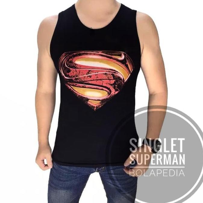 (PROMO) Kaos singlet SUPERMAN RED gym fitness Kaos training pria