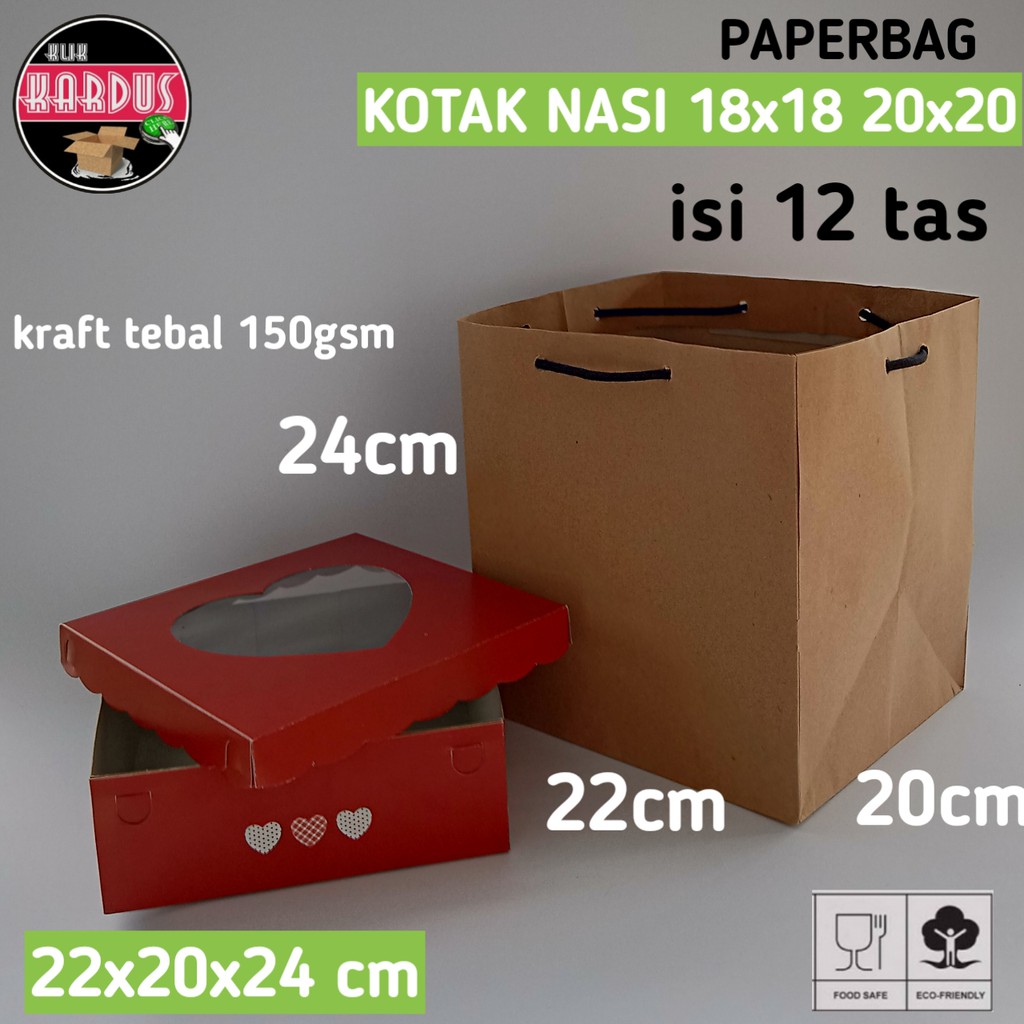 

isi 12 paper bag tas dus box kotak nasi 20x20 / tas kertas paperbag