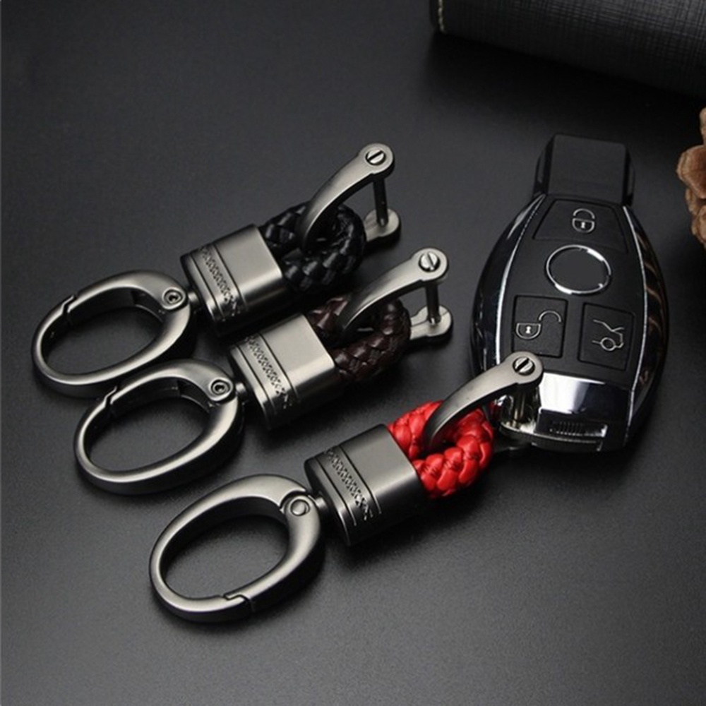 1pc Gantungan Kunci Mobil / Remote Control Modern Bahan Metal Alloy + Strap Kulit Model Kepang